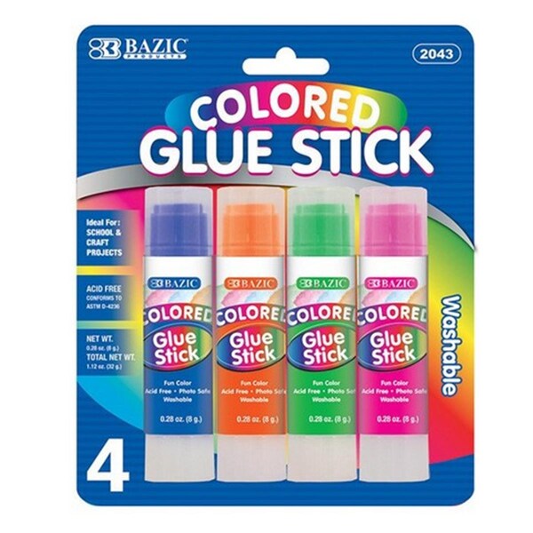 Bazic Products Bazic 8g / 0.28 Oz Washable Colored Glue Stick, 96PK 2043 - main
